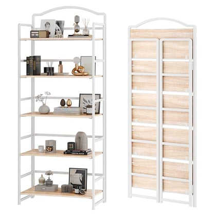 JSB 5 Tier No Assembly Folding Bookshelf, Arched Bookshelf, Foldable Bookcase for Living Room, Bedroom, Office,Skinny Bookshelf (White) - color: White, size: 5-Tier