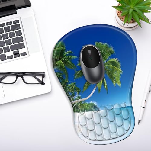 YIWEI Ergonomic Mouse Pad with Wrist Rest for Carpal Tunnel Pain Relief - color: Beach-3