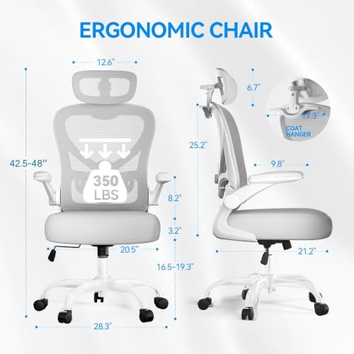 Ergonomic Office Chair, Mesh Home Office Desk Chairs with 3D Headrest - color: Grey