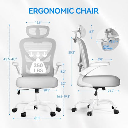 Ergonomic Office Chair, Mesh Home Office Desk Chairs with 3D Headrest - color: Grey