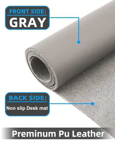 Leather Desk Pad & Protector, Large Mouse Pad & Blotter, Non-Slip PU Leather Desk Cover Mat, Light Grey, 48" x 17" - color: Light Grey, size: 48" x 17"