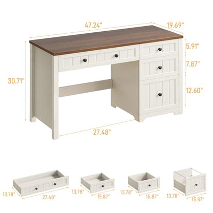 Vabches Farmhouse Executive Desk with 4 Drawers, Home Office Desk with File Drawer, Wood Computer Desk with Storage, Rustic Office Desk for Work Study Writing, Brown White - color: Brown White
