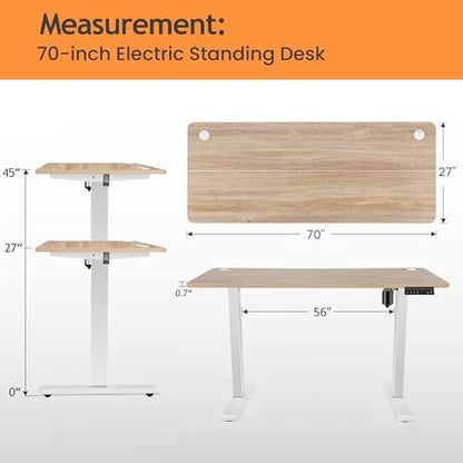 Electric Adjustable Standing Desk, 70'' x 27'' Lifting Table with Dual Crossbeam Structure and Oversized Mouse Pad, 27''-45'' Lifting Range Stand up Desk(Oak) - color: Gery, size: 70 x 27''