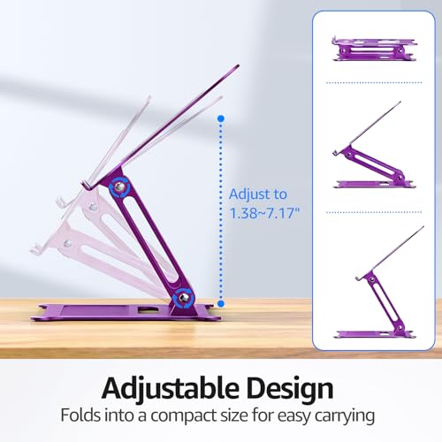 Urmust Adjustable Laptop Stand for Desk, 10-15.6“ Laptop Riser, Purple - color: E-Purple