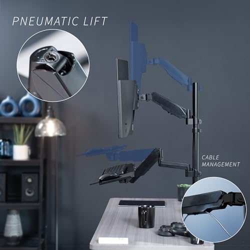VIVO Sit-Stand Height Adjustable Pneumatic Spring Arm Keyboard Tray Desk Mount for 1 Screen up to 32 inches STAND-SIT1B - size: Desk Mount - Single