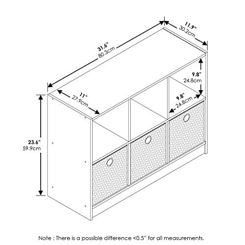 Furinno Basic 6-Cube Book Shelf with Open Shelf, 3 x 2, Light Cherry - color: Light Cherry/Ivory, size: 6-Cube with Bin