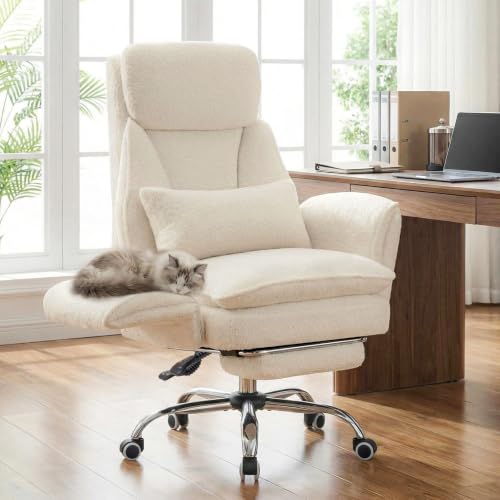 Criss Cross Office Chair with Armrests & Wheels, Big and Tall Office Chair with Footrest, Flip Armrests for Pets, Wider Seat Cross Legged Office Chair, Ergonomic Chair, Teddy, Khaki - color: Khaki