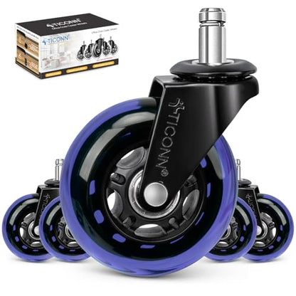 TICONN Office Chair Caster Wheels Set of 5 for Tile, Hardwood Floors and Carpets, Universal Fit for Most Chairs (Purple) - style: Purple