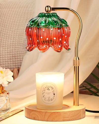Funistree Flower Candle Warmer Lamp with Timer, Dimmable Candle Lamp Warmer, Christmas Birthday Gifts for Women Mom Her, Housewarming Home Decor, Lotus Wax Warmer for Yankee Candles - Strawb Flower - color: 10 Strawb Flower