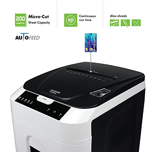 Aurora Commercial Grade 200-Sheet Auto Feed High Security Micro-Cut Paper Shredder/ 60 Minutes/Security Level P-5 - style: 200-Sheet AutoFeed MicroCut