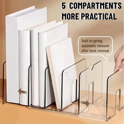 Sylfaen 2-Pack Clear Desktop File Organizer, Expandable Acrylic File Sorter Auto Rebound, Multifunction 5 Sections File Folder Holder for Magazines, Books, Letters, Papers, Notebooks