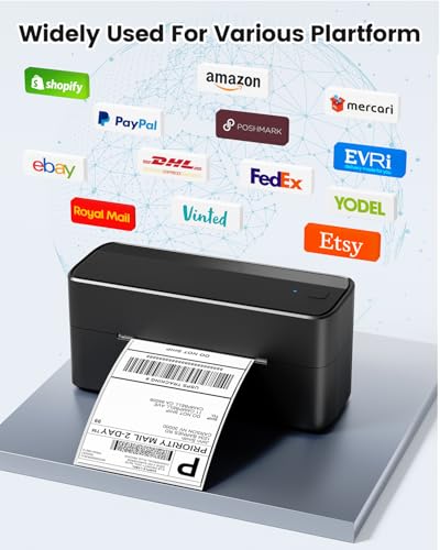 Phomemo Bluetooth Shipping Label Printer, 241BT 4x6 Thermal Label Printer | Wireless Label Printer for Small Business and Shipping Package, Compatible with iPhone, Android, Amazon, Shopify, USPS, Black - color: Black