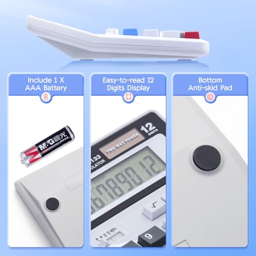 M&G Desk Calculator 12 Digit Extra Large LCD Display, Dual Solar Power and Battery, Accounting Calculator with Big Button, Battery Include, Perfect for Office Business Home Daily Use - style: Large Mechanical Buttons