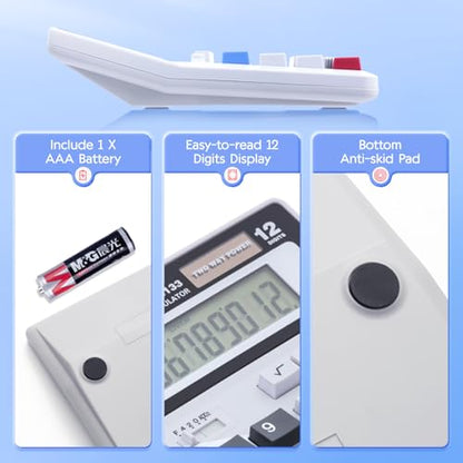 M&G Desk Calculator 12 Digit Extra Large LCD Display, Dual Solar Power and Battery, Accounting Calculator with Big Button, Battery Include, Perfect for Office Business Home Daily Use - style: Large Mechanical Buttons