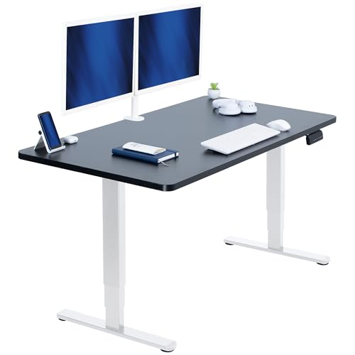 VIVO Black 55 x 28 in Standing Desk, DESK-KIT-2W55B | Electric, Dual Motor, Holds 220 lbs, Sit Stand, Height Adjustable, Solid One-Piece Table Top, Memory, 2B Series, White Frame - color: Black Top / White Frame, size: 55 x 28