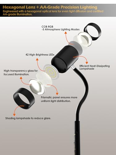 GLOWRIUM 17W LED Reading Floor Lamp with Remote, 67" Dimmable Standing Lamp | Dual-Side Reading Light & Mood Light, 4 Color Temps 7 Brightness, Touch & Remote Control, Adjustable Gooseneck, Task lamp - style: 2-in-1 Lamp (H2)