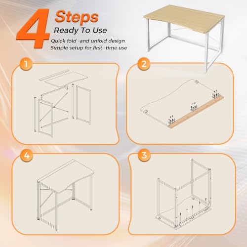 Huuger Folding Desk for Small Spaces, 31.5 Inch Foldable Computer Table - color: Oak, size: 18.9"D X 31.5"W