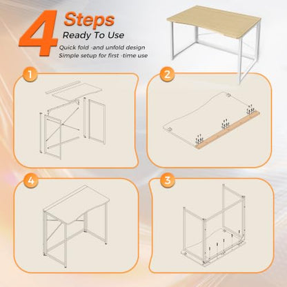 Huuger Folding Desk for Small Spaces, 31.5 Inch Foldable Computer Table - color: Oak, size: 18.9"D X 31.5"W