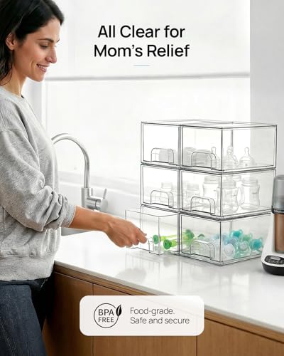 Vtopmart 8 Pack Small Clear Stackable Storage Drawers | Plastic Bins, Bathroom Makeup Organizer, For Vanity, Undersink, Kitchen Cabinets, Pantry, Home Organization - style: 8pack-Clear