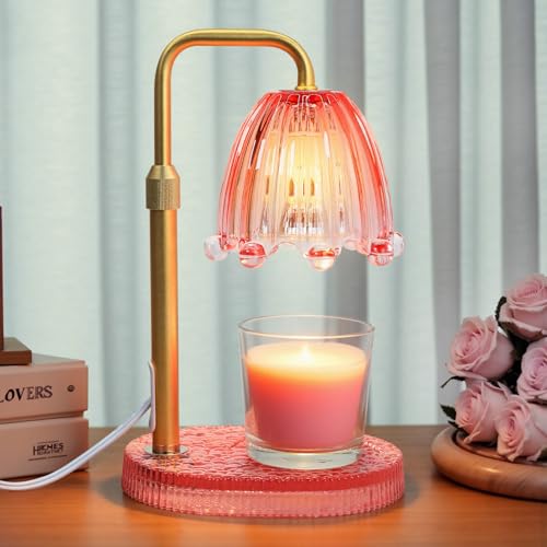 Candle Warmer Lamp with Timer,Birthday Gifts for Women| Dimmable and Height Adjustable Candle Wax Melts Warmer for Scented Jar Candles, Home Fragrance Decor, Christmas and Housewarming Gifts - color: Flower-Pink