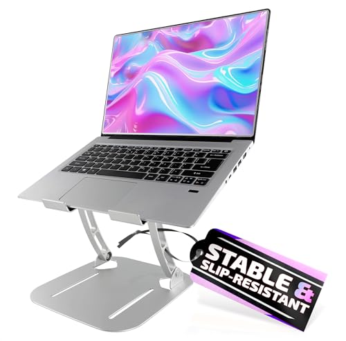 V TOWER Aluminium Laptop Stand for Desk with Adjustable Height and Angle | Adjustable Laptop Stands with Ventilation Slots, Anti-Slip Silicone Pads, Foldable Frame, for Devices from 10 up to 17.3 in