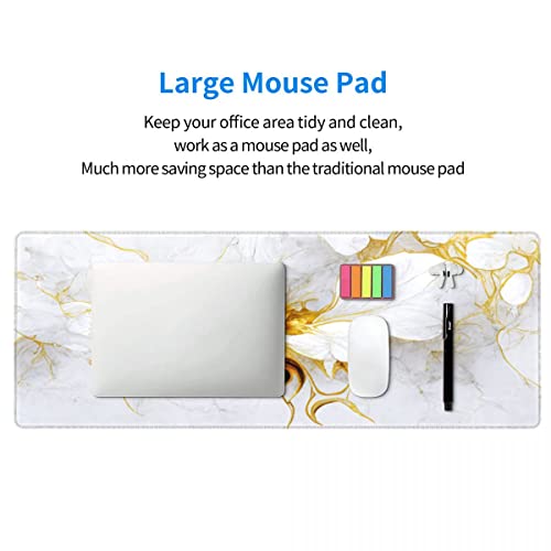 Desk Pad,Office Desk Mat 31.5"×11.8" Large Gaming Mouse Pad,Extended Computer Mouse Pad,Waterproof Thick Big Mouse Pads with Non-Slip Rubber Base Office Home White Gold Marble Flower - color: Xl01-15 White Gold Marble Flower, size: 31.5 x 11.8 in