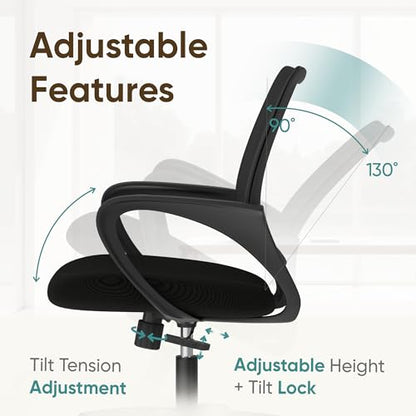 ETONEX Office Chair with Ergonomic Mid Back Cushion Lumbar Support Adjustable Swivel Rolling Computer Gaming Desk Chair Comfy Mesh Seat Wheels Home Executive Use (1, All Black) - color: All Black