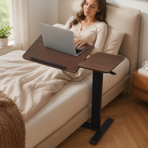 32" Height Adjustable Sit Stand Desk Converter, Dual Monitor Laptop Riser, Black (Bedside Desk/Plastic Holder (Walnut)) - color: Bedside Desk / Plastic Holder (Walnut)
