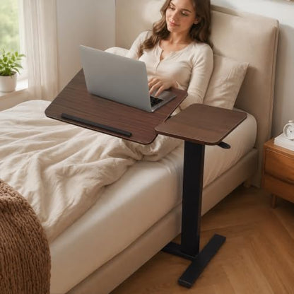 32" Height Adjustable Sit Stand Desk Converter, Dual Monitor Laptop Riser, Black (Bedside Desk/Plastic Holder (Walnut)) - color: Bedside Desk / Plastic Holder (Walnut)