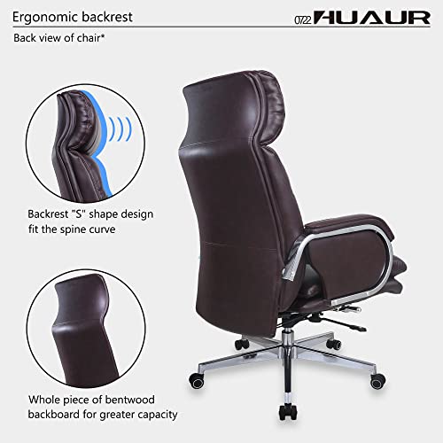 Genuine Leather Modern Executive Chair High-Back Support 90 to 150 Degrees Tilt and Upholstered Home Desk Chair with Base 360LB Capacity Swivel Computer Office Chair (Brown) - color: Brown