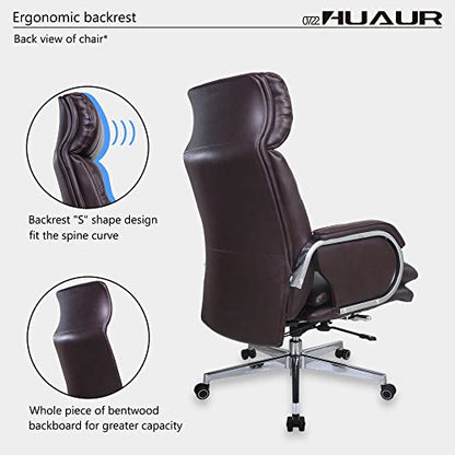 Genuine Leather Modern Executive Chair High-Back Support 90 to 150 Degrees Tilt and Upholstered Home Desk Chair with Base 360LB Capacity Swivel Computer Office Chair (Brown) - color: Brown