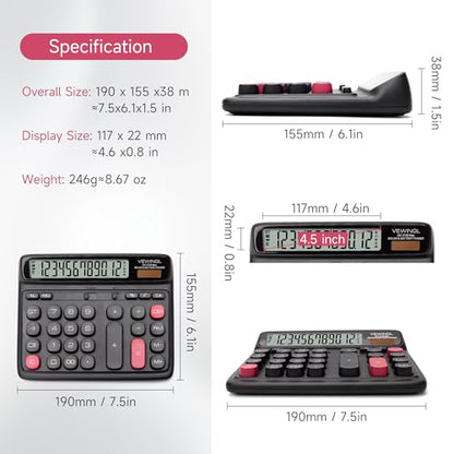 VEWINGL Office Desktop Calculator, 12-Digit Large HD LCD and Big Buttons