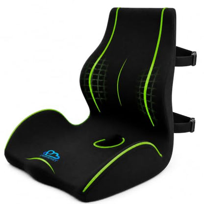 Ergonomic Memory Foam Seat Cushion for Office Chair, Car Seat, Dining, Gaming Chair & Wheelchair, Full Back & Lumbar Support Pillow One Piece, Back Pain Relief, Coccyx, Tailbone & Sciatica Pain Relief