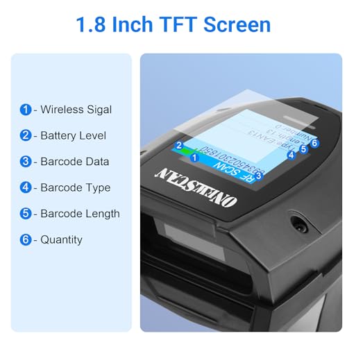Barcode Scanner Wireless, 1D Laser Bar Code Scanners with Stand 2.4G Wireless & USB Wired Connection Plug and Play 2 in 1 Handheld Barcode Reader with Screen