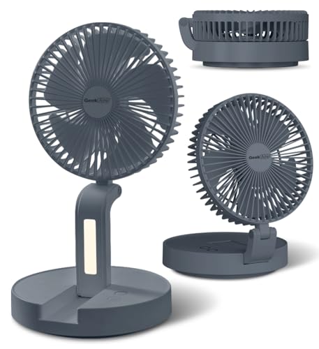 Geek Aire Foldable Battery Operated Fan, Portable Rechargeable USB Floor Table Fan with LED Light, Quiet Oscillating Pedestal Fans that Blow Cold Air for Bedroom Office Camping Travel - Grey - color: Grey
