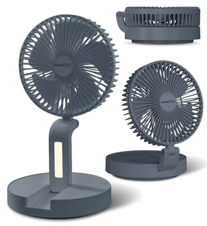 Geek Aire Foldable Battery Operated Fan, Portable Rechargeable USB Floor Table Fan with LED Light, Quiet Oscillating Pedestal Fans that Blow Cold Air for Bedroom Office Camping Travel - Grey - color: Grey