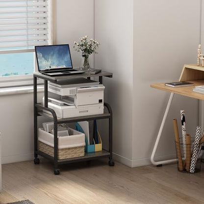 Fannova Printer Stand with Height Adjustable Storage Shelf, 3 Tier Mobile Printer Table with Wheels, Rolling Printer Cart for Home Office Organization, Gray - color: Grey