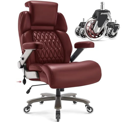 Big and Tall Office Chair 700lbs, Ergonomic High Back Computer Desk Chair | Adjustable Headrest&Lumbar Support, 3D Flip Arms, Large Wheels, Heavy Duty Metal Base, Thick Padded Wide Seat Executive Chair - color: Burgundy