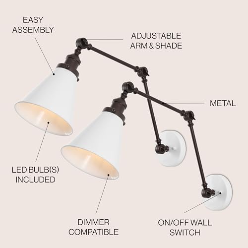 JONATHAN Y Rover 1-Light Wall Sconce 7", White/Oil Rubbed Bronze, Set of 2 - color: White/Oil Rubbed Bronze, size: Set of 2