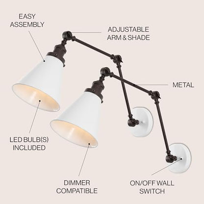 JONATHAN Y Rover 1-Light Wall Sconce 7", White/Oil Rubbed Bronze, Set of 2 - color: White/Oil Rubbed Bronze, size: Set of 2
