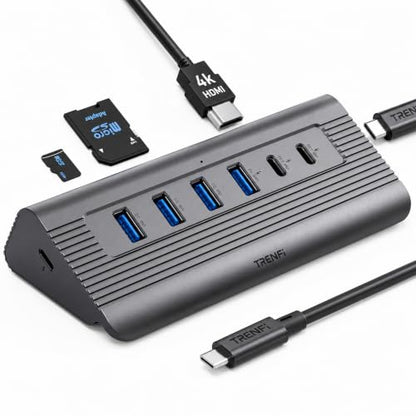 TRENFI 10-in-1 USB-C Hub with HDMI and Dual Card Readers (Grey) - color: Grey