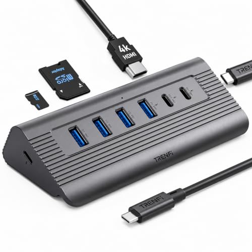 TRENFI 10-in-1 USB-C Hub with HDMI and Dual Card Readers (Grey) - color: Grey