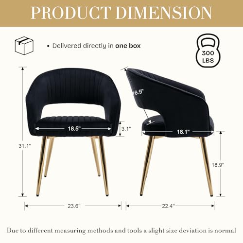 Velvet Dining Chairs Set of 2, Upholstered Dining Room Chairs with Gold Metal Legs, Modern Accent Kitchen Chairs with Curved Backrest for Living Room, Black - color: Black 2