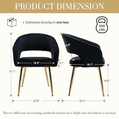 Velvet Dining Chairs Set of 2, Upholstered Dining Room Chairs with Gold Metal Legs, Modern Accent Kitchen Chairs with Curved Backrest for Living Room, Black - color: Black 2