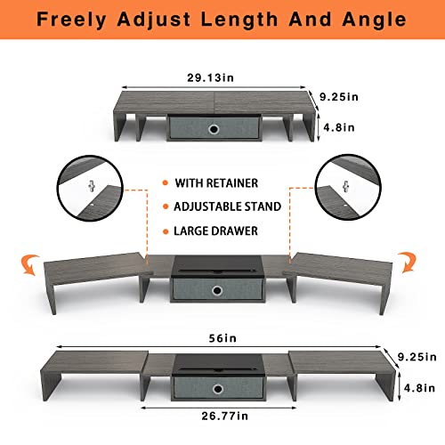 WESTREE Triple Dual Monitor Stand Riser with Drawer,Extra Large Adjustable for 2~3 Monitors,Solt for Phone & Tablet, Desktop Organizer Stand for Computer,Laptop,Printer,TV - size: Large-grey