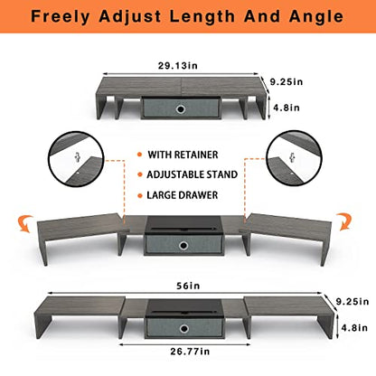 WESTREE Triple Dual Monitor Stand Riser with Drawer,Extra Large Adjustable for 2~3 Monitors,Solt for Phone & Tablet, Desktop Organizer Stand for Computer,Laptop,Printer,TV - size: Large-grey