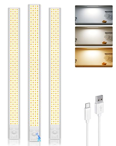 16inch Under Cabinet Lighting Wireless 3 Pack 4500mAh Motion Sensor Light | 600LM Bright Under Counter Closet Lights for Kitchen, Stairs Rechargeable Battery Operated Stick On Dimmable, Magnetic - color: 216LED-16IN, size: 3 Pack