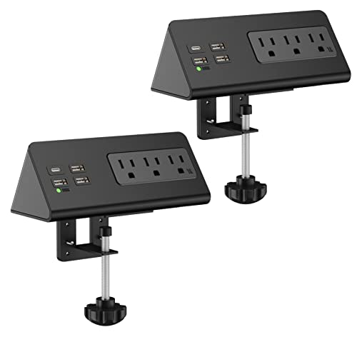 Nightstand Edge Mount Power Strip with USB-C Ports Tabletop Surge Protector Desk Clamp Power Sockets with 3 AC Outlets &4 Fast Charging USB Ports for Home Office Hotel and Dormitory (Black(2-Pack)) - color: Black(2-Pack)