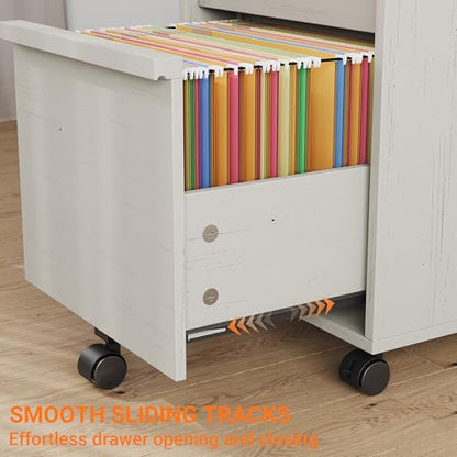 Garvee Rolling File Cabinet with 3 Drawers, Wood Mobile Filing Cabinet for Home Office, Under Desk Printer Stand with Wheels, Large File Drawer, 2 Locking Casters, White - color: White