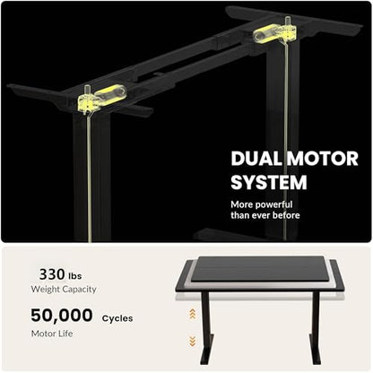 Dual Motor Electric Standing Desk Frame, Height Adjustable Table Legs for Max 44″ x 70.8″ Desktop with 330lbs Capacity, Ergonomic Sit Stand Up Desk Base for Home Office, Black Frame Only